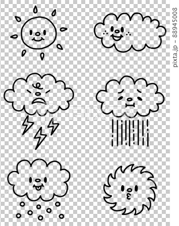 可愛的天氣圖標/線條畫 可愛的天氣圖標/線條畫 88945008