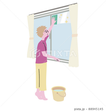 背伸びをしながら窓掃除をする男性の人物イラスト 背伸びをしながら窓掃除をする男性の人物イラスト 88945145