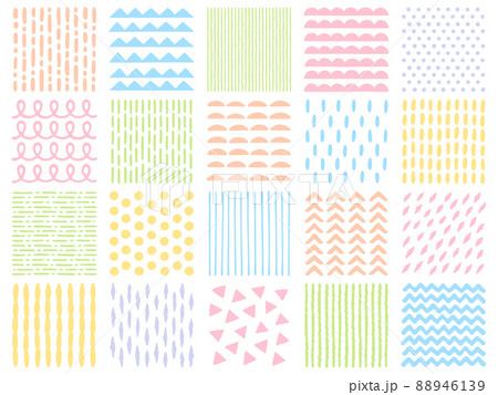 カラフルな手描き風の幾何学模様の背景セットのイラスト素材 [88946139