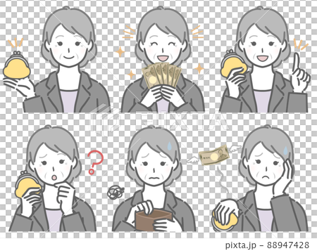 Various money-related elderly women in suits 88947428