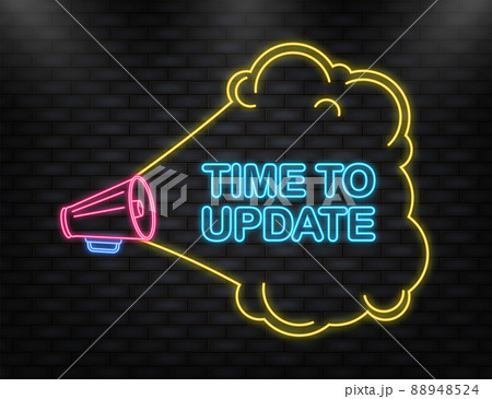 Megaphone blue banner with time to update sign. Vector illustration. 88948524
