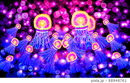 jellyfish hand drawn glowing illustration fantasy background jellyfish hand drawn glowing illustration fantasy background 88948761