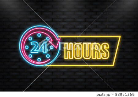 Neon Icon. 24 7 open on businnes banner on doors. Vector illustration Neon Icon. 24 7 open on businnes banner on doors. Vector illustration 88951269