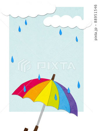 虹色の傘と雨の背景　ペーパークラフト 88951546
