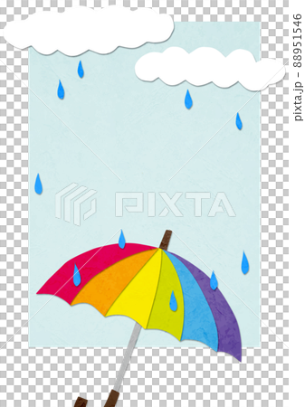 虹色の傘と雨の背景　ペーパークラフト 88951546