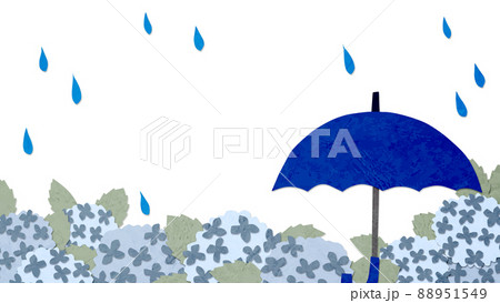 アジサイのある風景と青い傘 ペーパークラフト アジサイのある風景と青い傘 ペーパークラフト 88951549