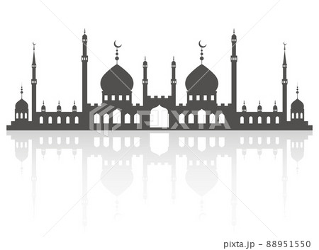 Mosque with minarets silhouette. Islamic architecture on skyline. Istanbul cityscape with reflection isolated on white background. 88951550
