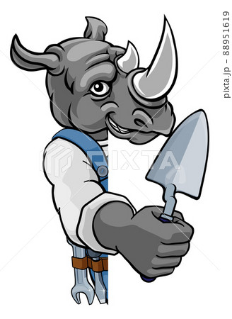 Rhino Bricklayer Builder Holding Trowel Tool Rhino Bricklayer Builder Holding Trowel Tool 88951619