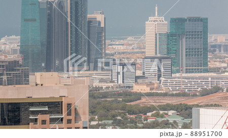 Rows of skyscrapers in financial district of Dubai aerial timelapse. Rows of skyscrapers in financial district of Dubai aerial timelapse. 88951700
