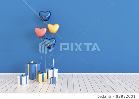 Set of glossy 3d realistic balloons and gift boxes. 3d illustration 88952001