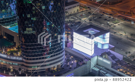 Gate Avenue new promenade aerial night timelapse, located in Dubai international financial center. 88952422