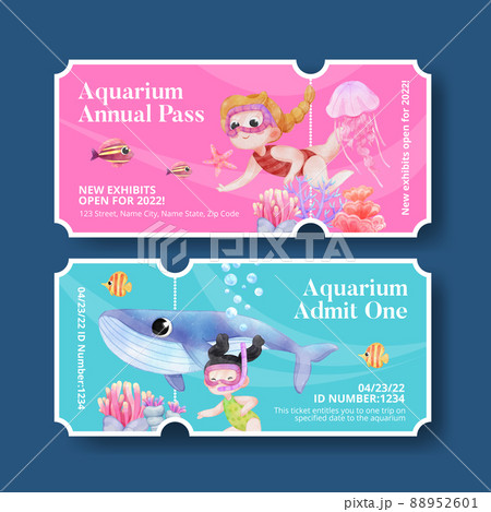 Ticket template with explore ocean world concept,watercolor style 88952601