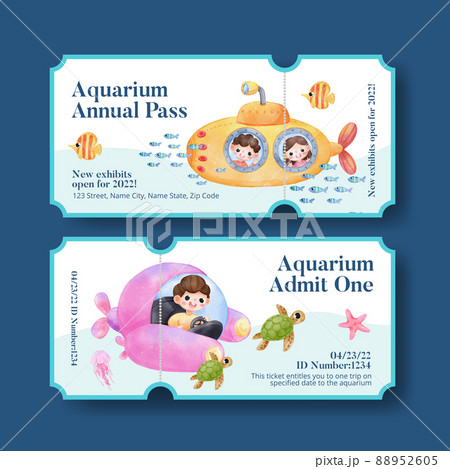 Ticket template with explore ocean world concept,watercolor style 88952605