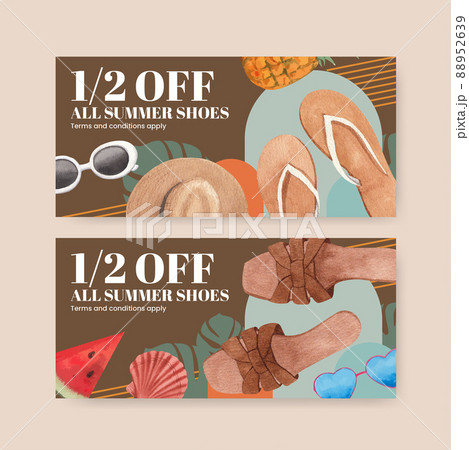 Voucher template with summer outfit fashion concept,watercolor style Voucher template with summer outfit fashion concept,watercolor style 88952639