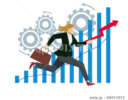 白人のビジネスマンと売上の棒グラフ。ギア歯車 8頭の背の高い女性 ビジネスのインフォグラフィックス 88953655
