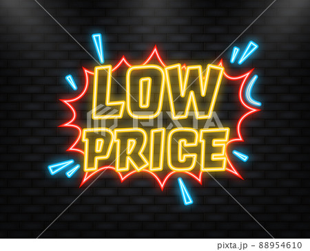 Neon Icon. Low price in vintage style. Cartoon style vector. Pop art. Vector text. Wow effect 88954610