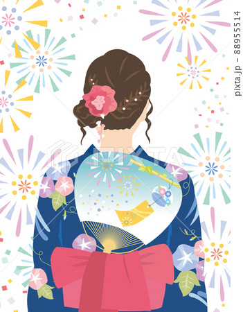 浴衣姿の女性 　後ろ姿（花火） 88955514