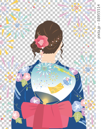 浴衣姿の女性 　後ろ姿（花火） 88955514
