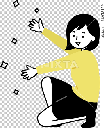 大人の女性 応援、歓迎するポーズ 左向き 大人の女性 応援、歓迎するポーズ 左向き 88958159