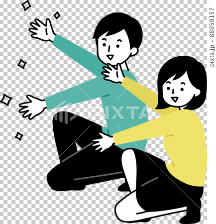 褒め称える大人の男性と女性　左向き 88959157