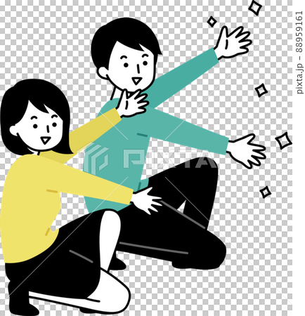 褒め称える大人の男性と女性　右向き 88959161