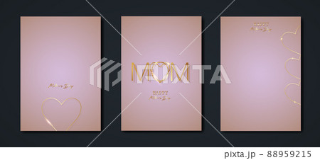 Happy Mothers day vector set greeting card. Gold Mom heart on pink background. Golden holiday poster with text. Concept for mother's day banner, flyer, party invitation, gift shop, vertical templates Happy Mothers day vector set greeting card. Gold Mom heart on pink background. Golden holiday poster with text. Concept for mother's day banner, flyer, party invitation, gift shop, vertical templates 88959215