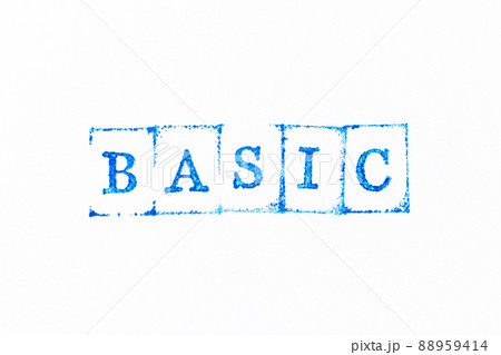 Blue color ink rubber stamp in word basic on white paper background 88959414