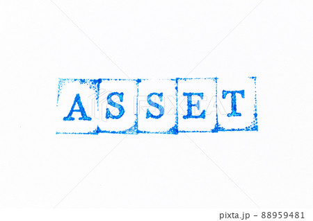 Blue color ink rubber stamp in word asset on white paper background 88959481