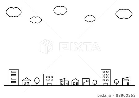シンプルな線画の街並みの背景のイラスト素材