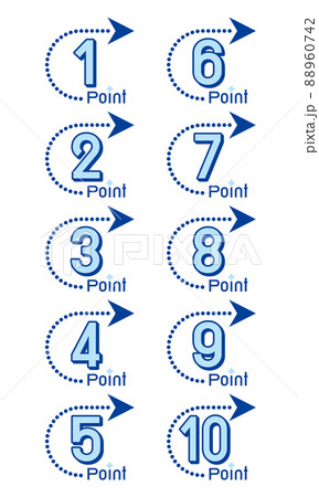 矢印をあしらった数字アイコンセット　1〜10　POINT（ブルー） 88960742