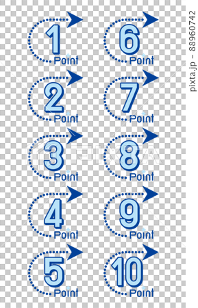 矢印をあしらった数字アイコンセット　1〜10　POINT（ブルー） 88960742