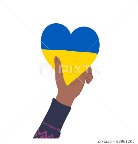 Human hand with Heart shaped Ukraine Flag. Support Ukraine, stop war concept. 88961205