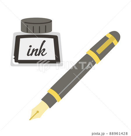 万年筆とインク壺のイラストのイラスト素材