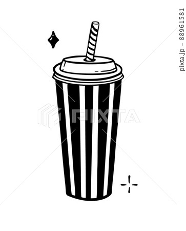 Paper cup with a straw hand-drawn line Vector illustration in the style of a doodle isolated on a white background 88961581