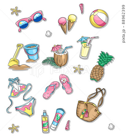 Set of Cute Summer Holiday Icon Stickers. Vector Illustration Graphic Design Resources Set of Cute Summer Holiday Icon Stickers. Vector Illustration Graphic Design Resources 88962399