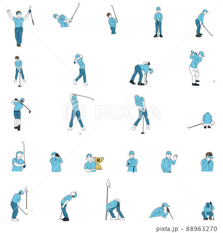 ゴルファーのアドレス、ショット、ポーズをとっているイラストセット ゴルファーのアドレス、ショット、ポーズをとっているイラストセット 88963270
