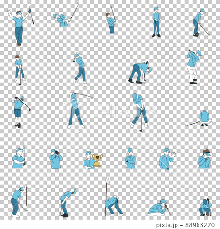 ゴルファーのアドレス、ショット、ポーズをとっているイラストセット ゴルファーのアドレス、ショット、ポーズをとっているイラストセット 88963270