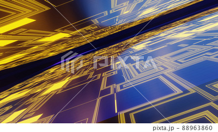Futuristic printed circuit boards background in wide angle perspective, 3D rendering 88963860