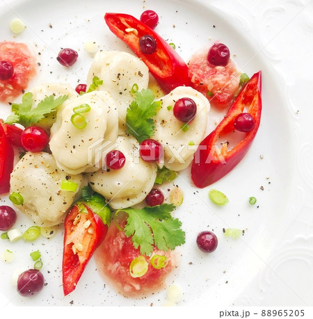 Dumplings with hot red pepper Russian cuisine with Asian Dumplings with hot red pepper Russian cuisine with Asian 88965205