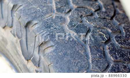 A tire with a small tread depth. The concept of road safety 88966330