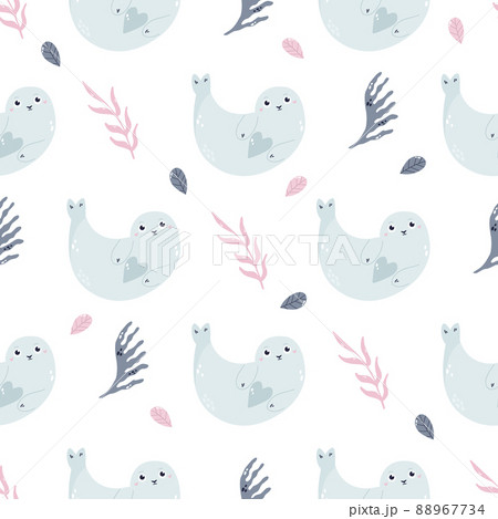 Seamless childish pattern with cute seals for nursery, baby shower, textile 88967734