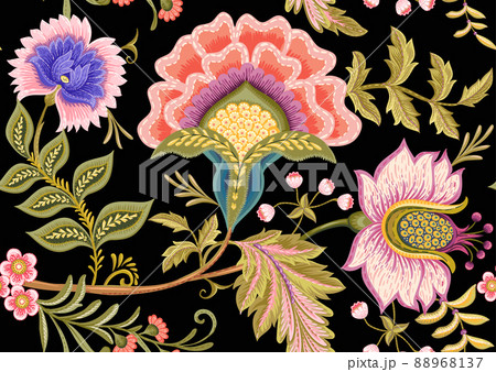 Fantasy flowers in retro, vintage, jacobean embroidery style. Fantasy flowers in retro, vintage, jacobean embroidery style. 88968137
