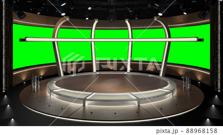 Virtual TV Studio Set. Green screen background. 3d Rendering Virtual TV Studio Set. Green screen background. 3d Rendering 88968158