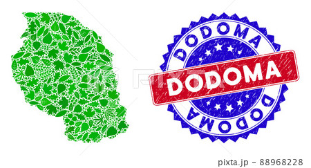 Bicolor Dodoma Textured Seal Stamp with Ecology Green Collage of Tanzania Map 88968228