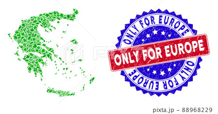 Bicolor Only for Europe Grunge Stamp with Leaf Green Collage of Greece Map 88968229