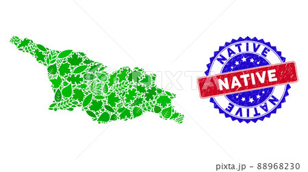 Bicolor Native Distress Stamp and Floral Green Composition of Georgia Map 88968230