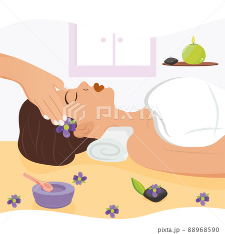 Happy girl recieving a facial massage Spa concept Vector 88968590