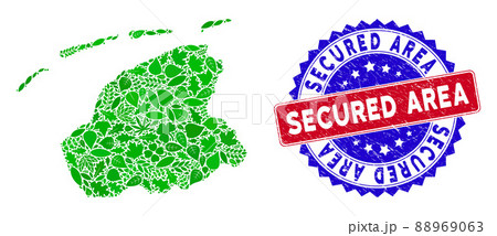 Bicolor Secured Area Textured Rubber Stamp with Herbal Green Composition of Friesland Province Map 88969063