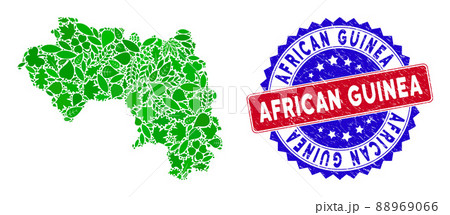 Bicolor African Guinea Textured Seal Stamp with Leaf Green Collage of African Guinea Map Bicolor African Guinea Textured Seal Stamp with Leaf Green Collage of African Guinea Map 88969066