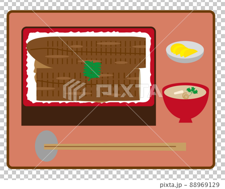 土用の丑の日に出前で持ってきてもらった鰻重・肝吸い・お漬物のイラストセット・高級料理トレイあり 土用の丑の日に出前で持ってきてもらった鰻重・肝吸い・お漬物のイラストセット・高級料理トレイあり 88969129